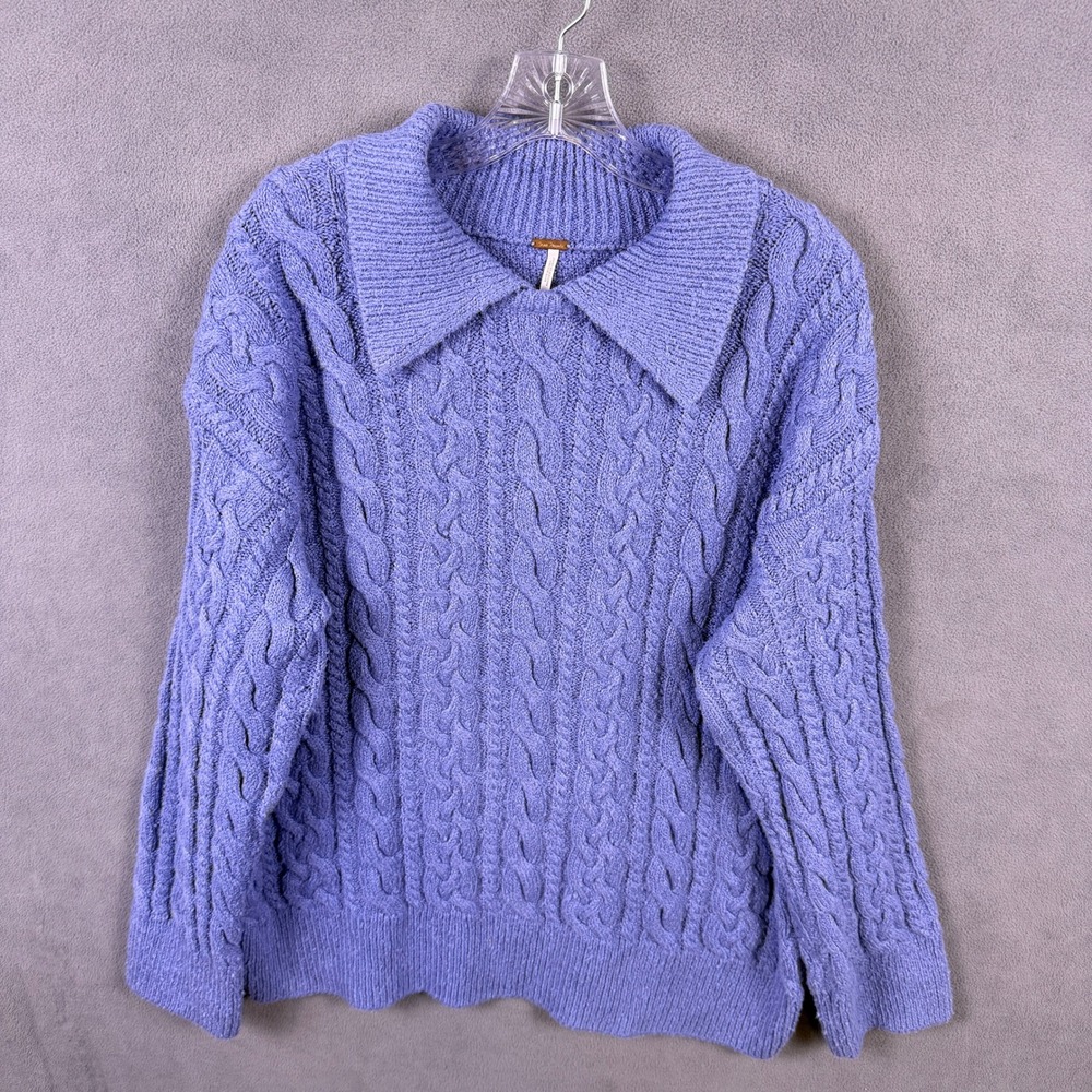 Free People Cable Chunky Knit Sweater Womens Medium Collared Lagenlook OB1324257